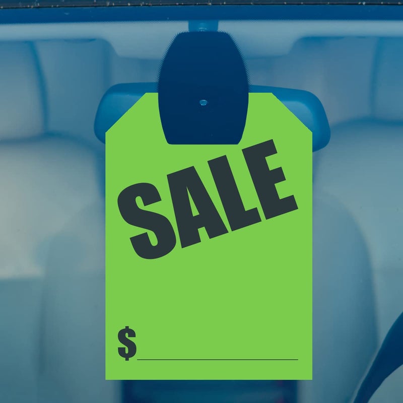 Versa-Tags Car Mirror Hang Tags - 8.5" x 11.5", Slogan-Sale, Pack of 50, Perfect for Auto Dealership Supplies & Car Lots Fluorescent (Green, 50) - Image 3